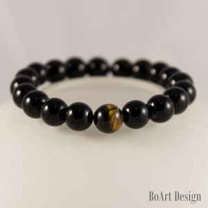 Black Onyx and Tiger Eye Bracelet, Mens Beaded Bracelet, Stretch Bracelet, Mens Bracelet, Gift for Him, Bracelet for Men
