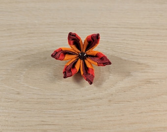 Orange/Red/Bordeaux Kanzashi Flower Lapel Pin with Swarovski Siam Crystal/Lapel Flower/Mens Lapel Flower/Wedding Accessories/Brooch