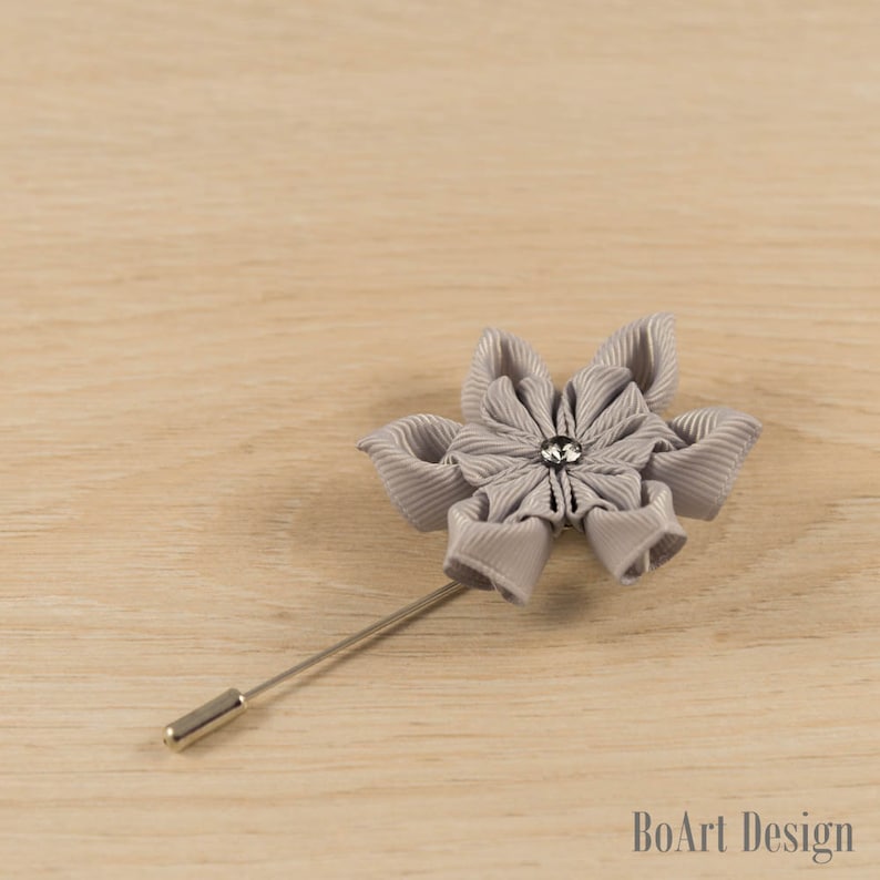 Gray Kanzashi Lapel Stick Pin With Swarovski Silver Night Etsy