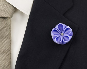 Plum Kanzashi Flower Lapel  Pin with Swarovski Clear Crystal/Lapel Pin/Lapel Flower/Mens Lapel Flower/Wedding  Accessories/Brooch