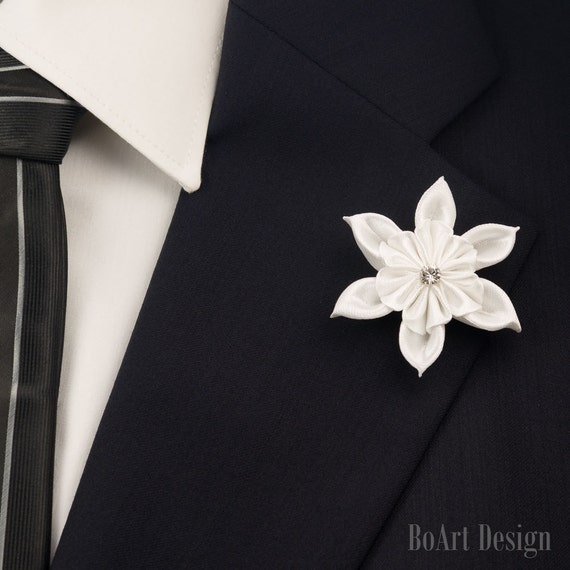 lapel pin white kanzashi flower lapel pin swarovski clear lapel pin white kanzashi flower lapel pin swarovski clear