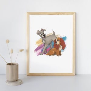 Lady and the Tramp Digital Drawing | Printable Art | Digital Print | Wall Art | Instant Download