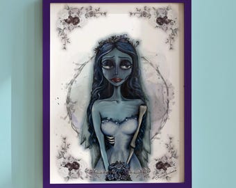 Corpse Bride Art Print: Hand-Drawn Gothic Decor (Digital Download)