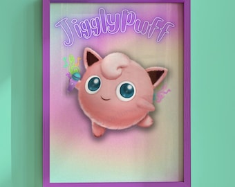 Fuzzy Jigglypuff A4/A5 Print| Wall Art | Digital Drawing