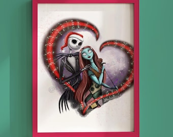 Jack and Sally Christmas Print: Hand-Drawn NightmareBeforeXmas Art (Digital Download)