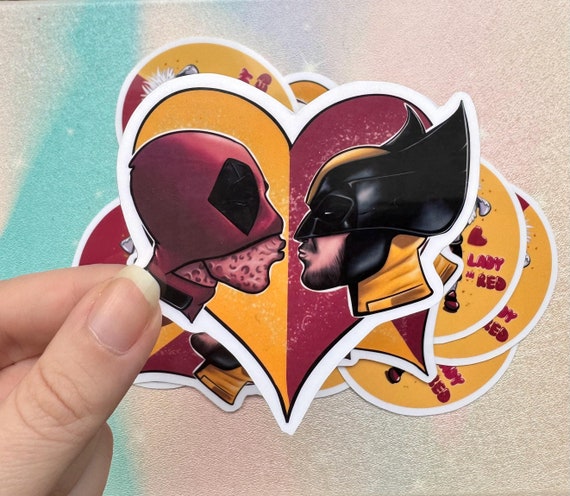 Deadpool Wolverine Kiss Sticker: Splashproof Laptop Decal