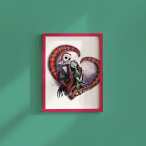 Jack and Sally Christmas Digital Download | Wall Art | Instant Download | printable art | Hand drawn