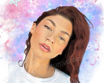 Zendaya Digital Star Galaxy Portrait | Printable Art | Digital Print | Instant Download | Wall Art
