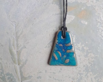 Blue turquoise pendant, geometric necklace, ceramic pendant