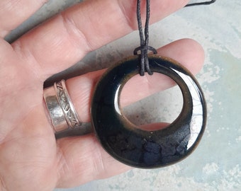 Black necklace, love pendant, black pendant, ceramic, dark moon