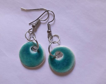 Turquoise earrings, handmade earrings, diffuser earrings, pottery earrings