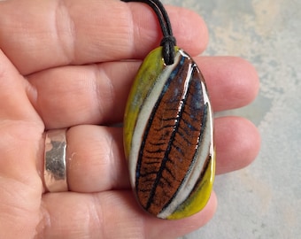 Hand painted Terracotta Aromatherapy Necklace with Eucalyptus Leaf