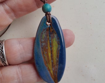 Essential Oil Diffuser pendant, Eucalypt leaf, Ceramic Jewelry, Clay Jewelry, something blue