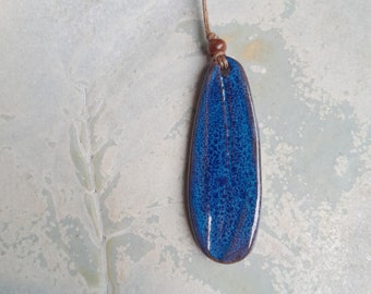 Blue statement pendant, leaf necklace, something blue