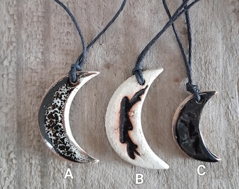Ceramic Cresent Moon Pendants with temoku glaze