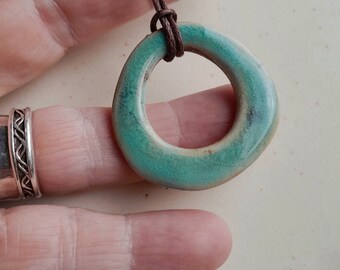 Blue necklace, ceramic pendant