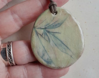 Aromatherapy necklace, statement pendant, Leaf pendant, Essential Oil Diffuser pendant, Ceramic Jewelry, Clay Jewelry