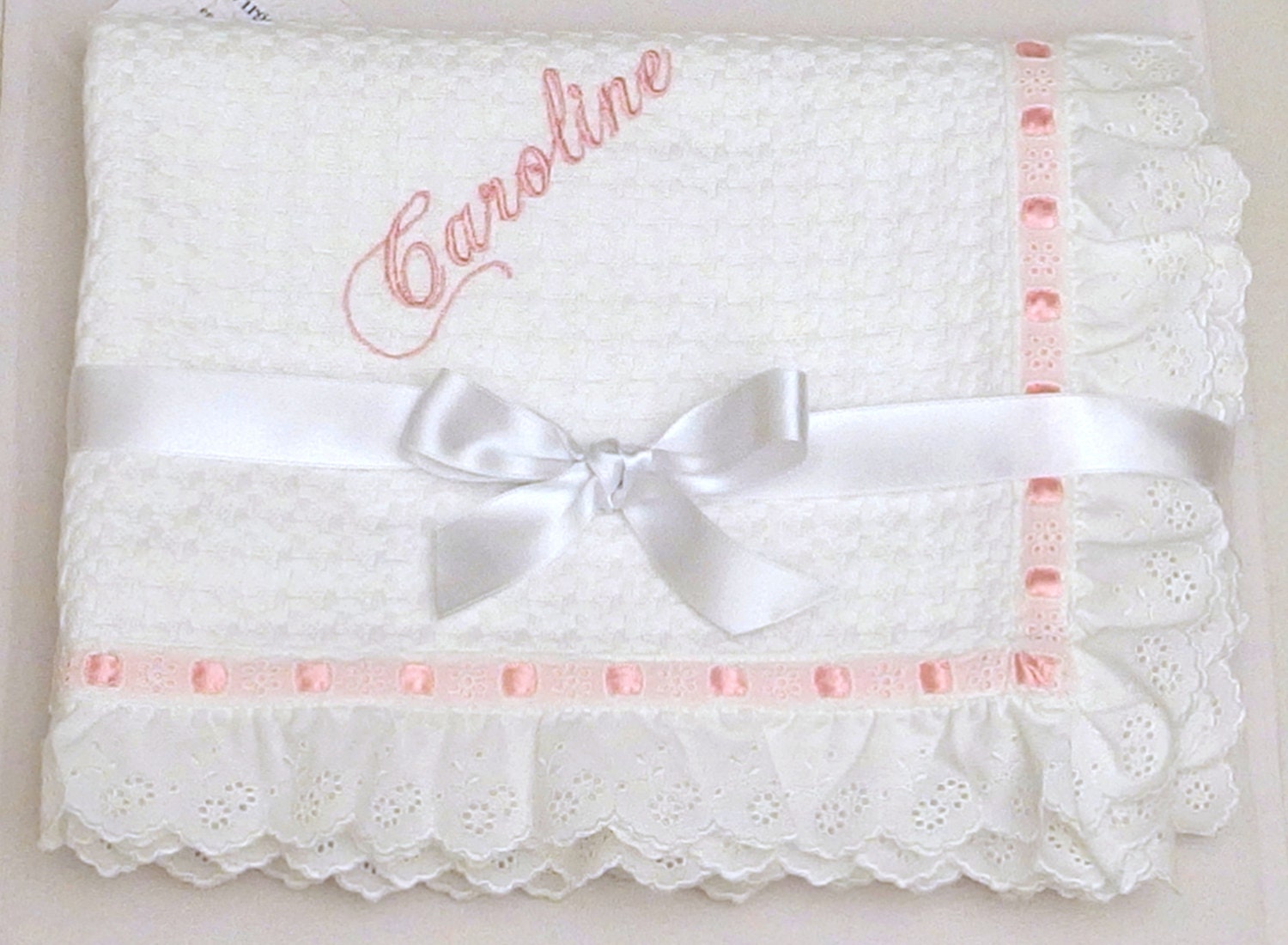 Baptism Baby Blanket White Cotton Lace Embroidered Eyelet Etsy