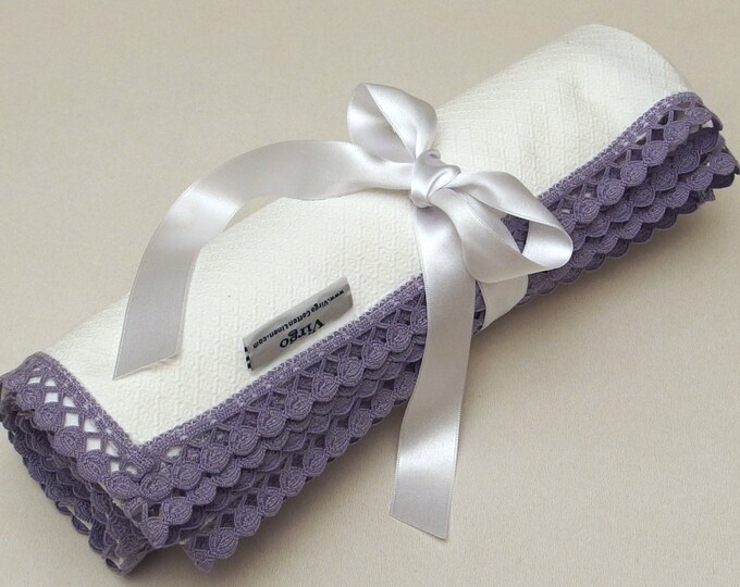 White Lavender Baby Blanket Flannel Blanket Lace Blanket Pique Flannel Baby Blanket Dots Crib Swaddle Blanket Baby Shower Gift