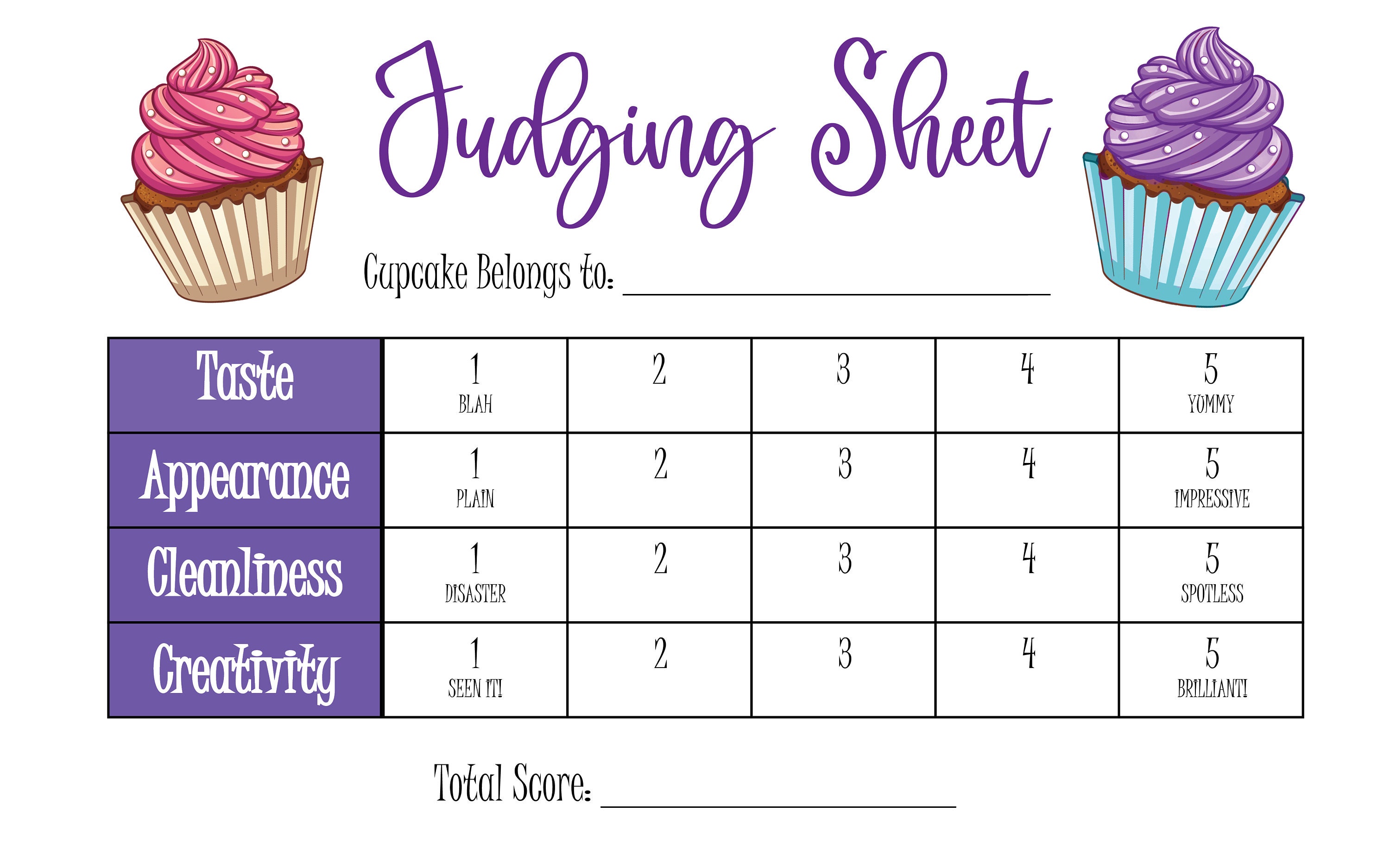 Cookie Decorating Contest Score Sheet Templates Sample Printables