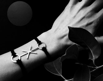 ATMA EMOTIONS * Silver Bracelet (with black vegan leather cords) E02