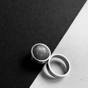 ATMA * Circles & Spheres * Grey Moonstone ring amulet