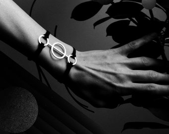 ATMA EMOTIONS * Silver Bracelet (with black vegan leather cords) E01
