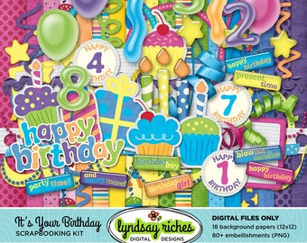 Digital Scrapbooking Kit | It's Your Birthday | Printable | Paper Craft