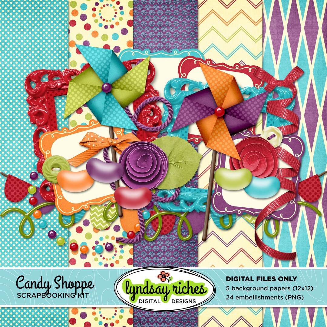 Digital Scrapbooking Kit | Candy Shoppe | Printable | Paper Craft - Etsy