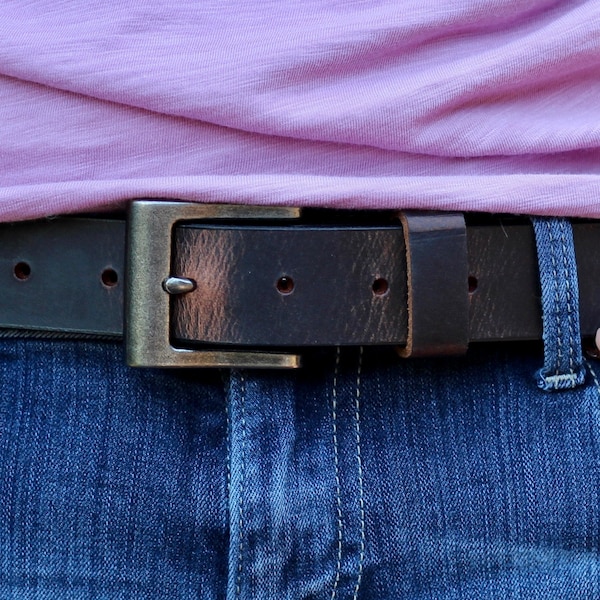 Handmade 1 1/4" Leather Belt - 5 Colors (Brown, Tan, Blue, Grey or Black)