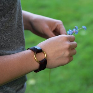 Petite Essential Leather and Brass Bracelet Brown, Tan or Black image 1