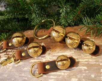 Brass Sleigh Bells - D Ring, Scissor Clip or Door Hanger - Large, Medium, Small or Triple