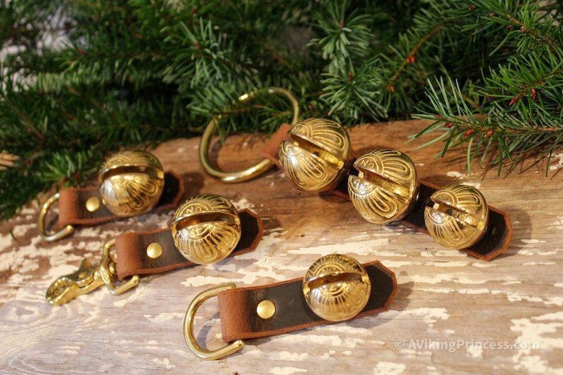Brass Sleigh Bells - D Ring, Scissor Clip or Door Hanger - Large, Medium, Small or Triple
