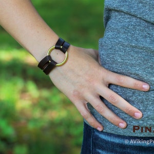 Petite Essential Leather and Brass Bracelet Brown, Tan or Black image 2