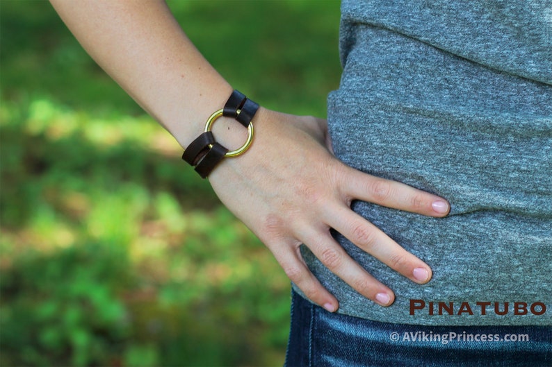 Petite Essential Leather and Brass Bracelet Brown, Tan or Black image 2