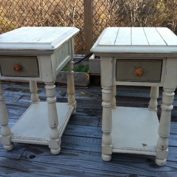 nightstand, end table, cream, ivory, white, wood, distressed refurbished, not Annie Sloan,