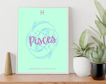 Pisces Zodiac Print | Zodiac Gift | Pisces Printable | Astrology Print