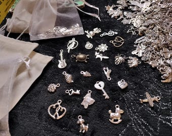 Divination Charm Bag: Metal Charms, Glass Figures, Beads
