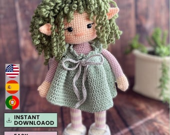 Amigurumi Elf Crochet Pattern: Woodland Doll with Video Tutorials (Multi-Language)