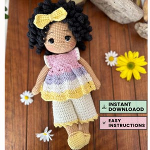 Schema all&#39;uncinetto Amigurumi Bambola nera Download digitale Schema all&#39;uncinetto per bambola nera Bambola giocattolo fatta a mano