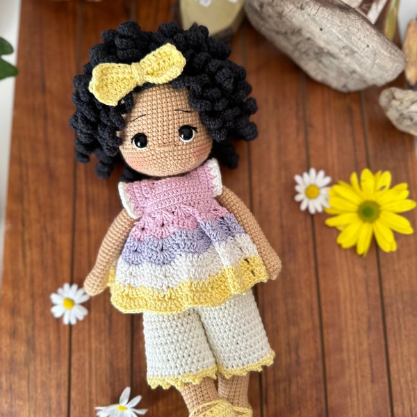 Curly Girl Amigurumi doll pattern, English crochet pattern