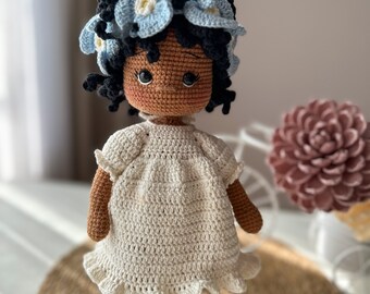 Crochet Doll Pattern Amigurumi Black Girl Doll Cotton Yarn