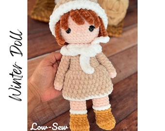 Winter Cozy Doll Crochet Pattern – Low-Sew Plush Girl Amigurumi