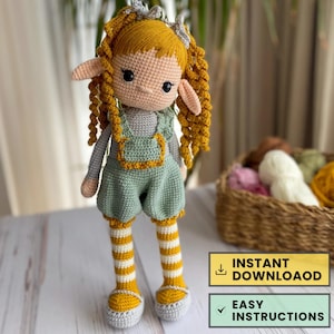 Patrón de elfo amigurumi de crochet Patrón de elfo amigurumi PDF Patrón de crochet digital para juguete de elfo Decoración navideña hecha a mano Regalo Nivel de habilidad intermedio