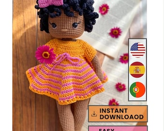 Crochet Doll Amigurumi Pattern: Black Girl, Curly Hair (PDF Pattern)