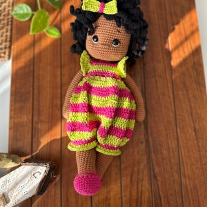 Black Curly Girl Amigurumi doll pattern, English crochet pattern