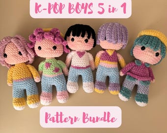 K-Pop Boys Crochet Set – No-Sew Velvet Amigurumi Doll PDF Bundle