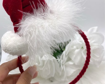 Santa Claus Hat Headband / Girls Headband/ Christmas Headband/ Teen Headband/ Adult Headband / Girls Bows / Christmas Bow