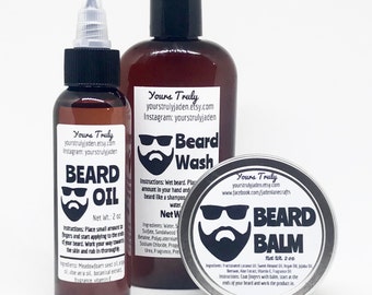 Natural Beard Kit - Beard Grooming Kit - Beard Care Kit - Beard Oil, Beard Balm, and Beard Wash