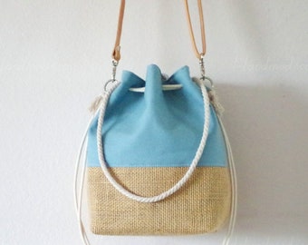 Burlap rope bucket bag